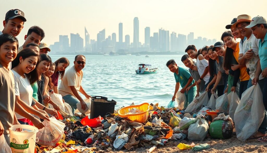 aksi bersih-bersih di pantai Jakarta